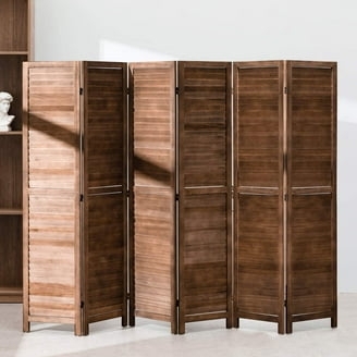 Folding Room Divider Espresso Full Louvered Slat Traditional Design