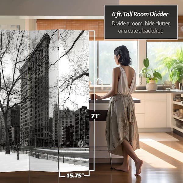 Folding Room Divider Flatiron Building Print Monochromatic Palette