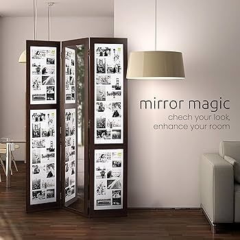 Folding Room Divider with Integrated Mirrors and Photo Collage Slots