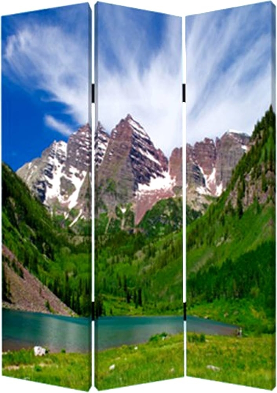 Folding Room Divider with Panoramic Alpine Lake and Snow-Capped Peaks