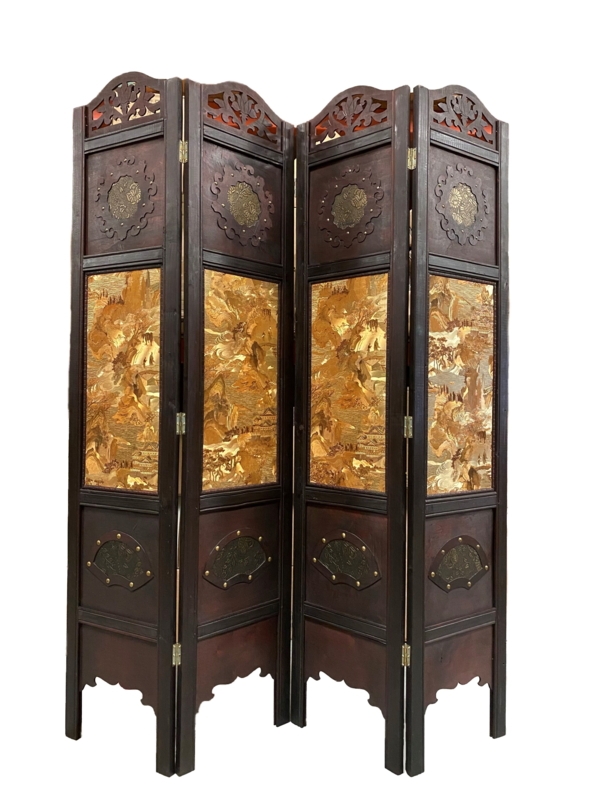 Folding Room Divider With Scenic Landscape Art Inserts