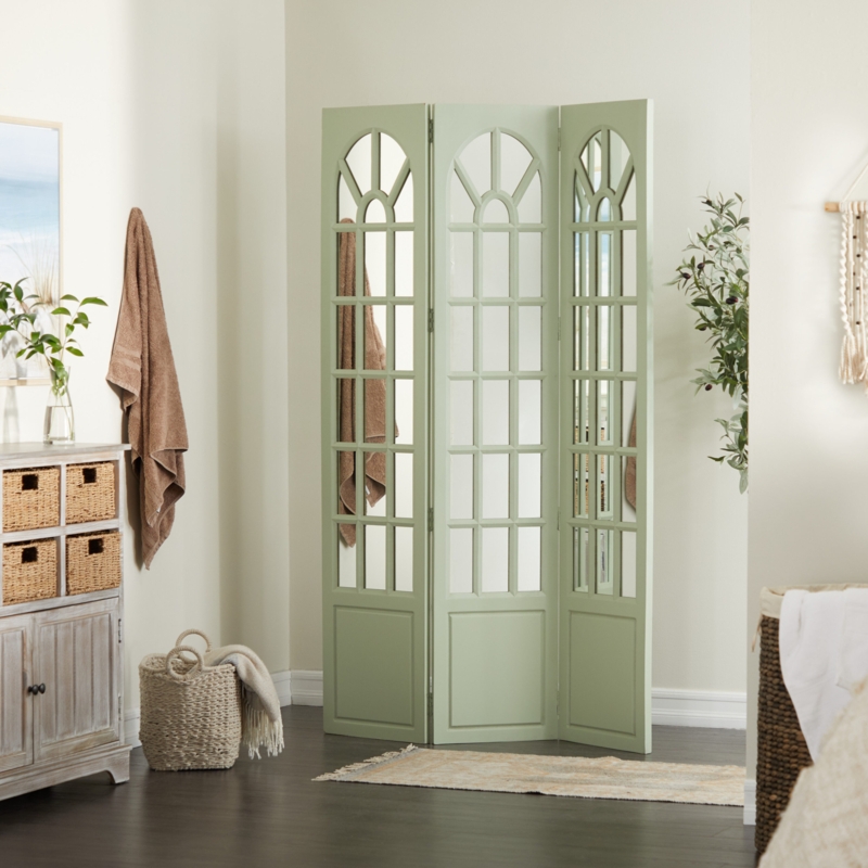 Folding Screen Country Style Arched Window Mirrored Inserts
