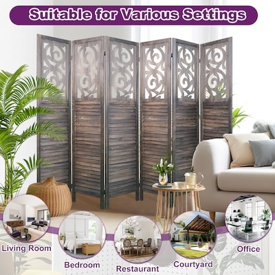 Folding Screen Divider Rustic Chic Weathered Wood Scrollwork Cutouts