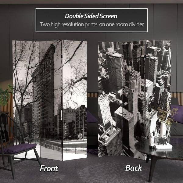 Folding Screen Double Sided Monochrome Architectural Art NYC Theme