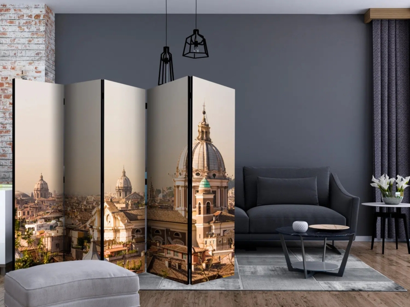 Folding Screen Five Panel Panoramic Rome View Sepia Tonality