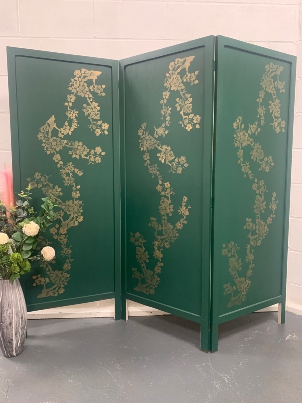 Folding Screen Hand Painted Gold Blossom Chinoiserie