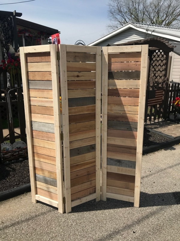 Folding Screen, Rustic Wood Horizontal Slats Mixed Tones Divider
