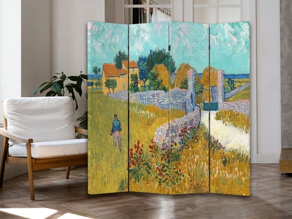 Folding Screen Van Gogh Impressionist Landscape, Farmhouse Art Divider