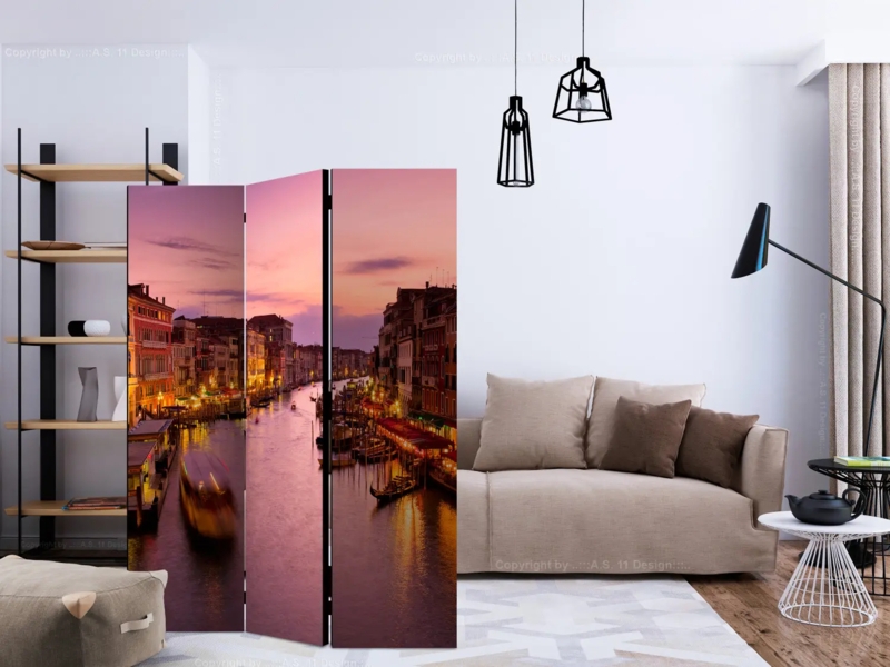 Folding Screen Venice Landscape Print Vibrant Accent Sunset Theme