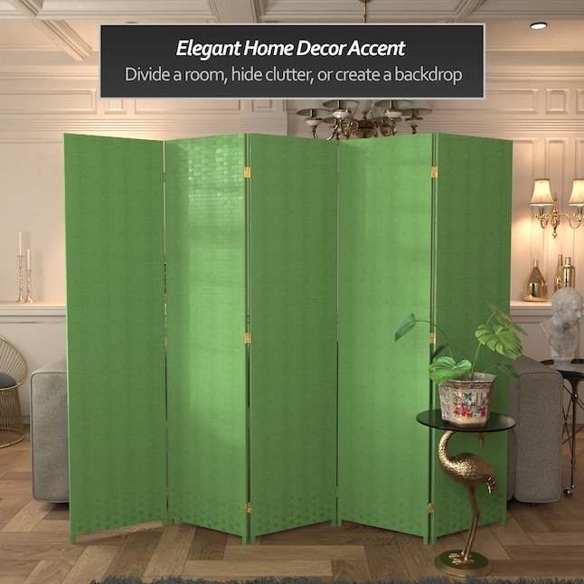 Folding Screen Woven Rattan Texture Light Green 5-Panel