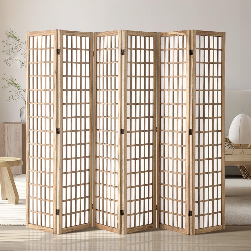 Folding Shoji Screen Six Panel Minimalist Wood Privacy Partition