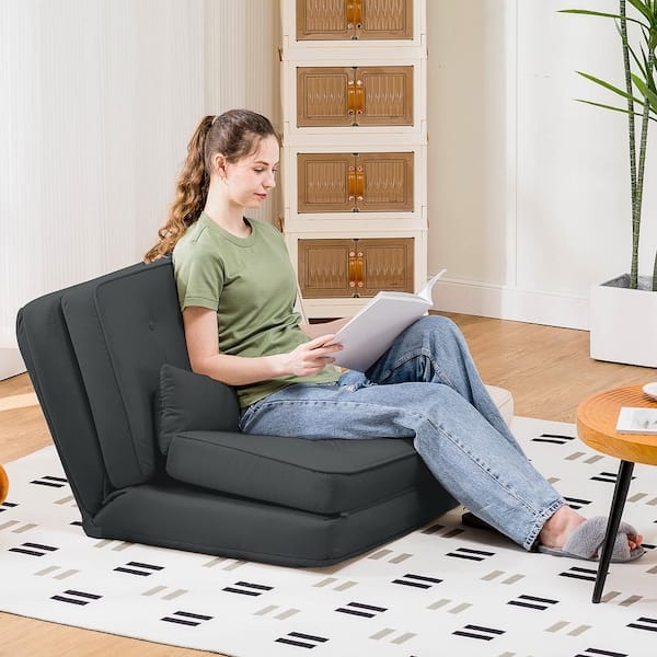 Folding Sleeper Chair with Floor Seating Design in Gunmetal Gray