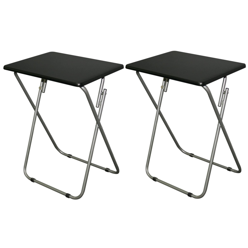 Folding Table: Set Of 2, Black Finish, Portable Sofa Dinner Table