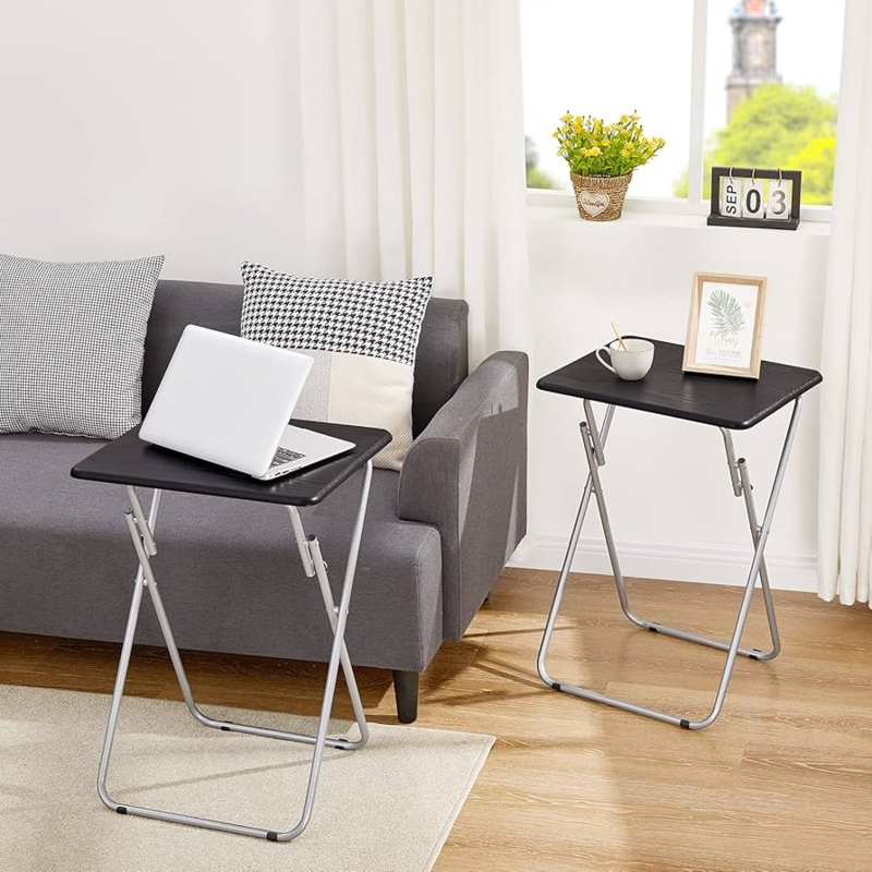 Folding Tv Tray Set of 2 Matte Black Modern Minimalist Design
