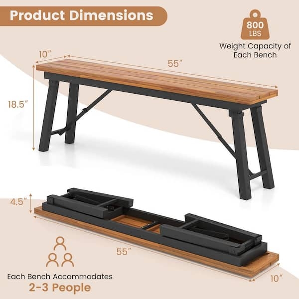 Folding Wooden Picnic Table Set with Metal Frames for Camping