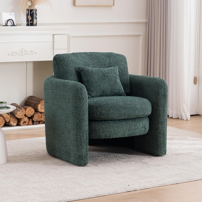 Forest Green Oversized Lounge Chair, Thick Cushions & Splayed Legs