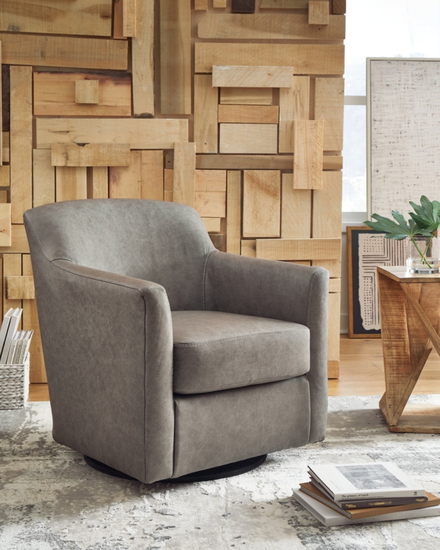 Fossil Gray Swivel Barrel Chair with Textured Weave