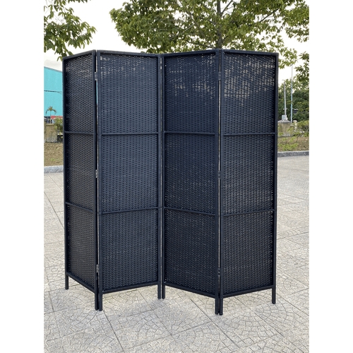 Four Panel Privacy Screen with Black Woven Resin Texture