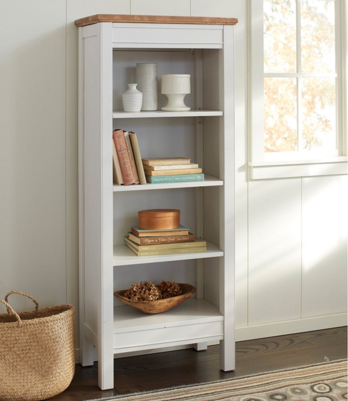 Four-Shelf Bookcase, Cream Painted Finish, Contrasting Wood Top