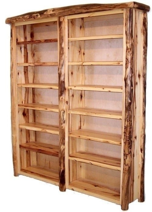 Freestanding Log Bookcase, Honey Finish, Five Open Shelves