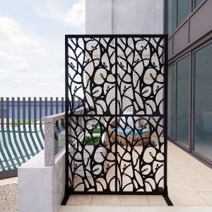 Freestanding Metal Privacy Screen with Bird Motif Cutouts