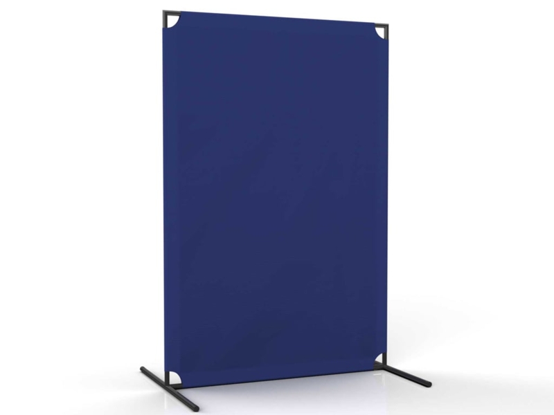 Freestanding Partition Screen Navy Blue Canvas Metal Frame T-Bar Feet