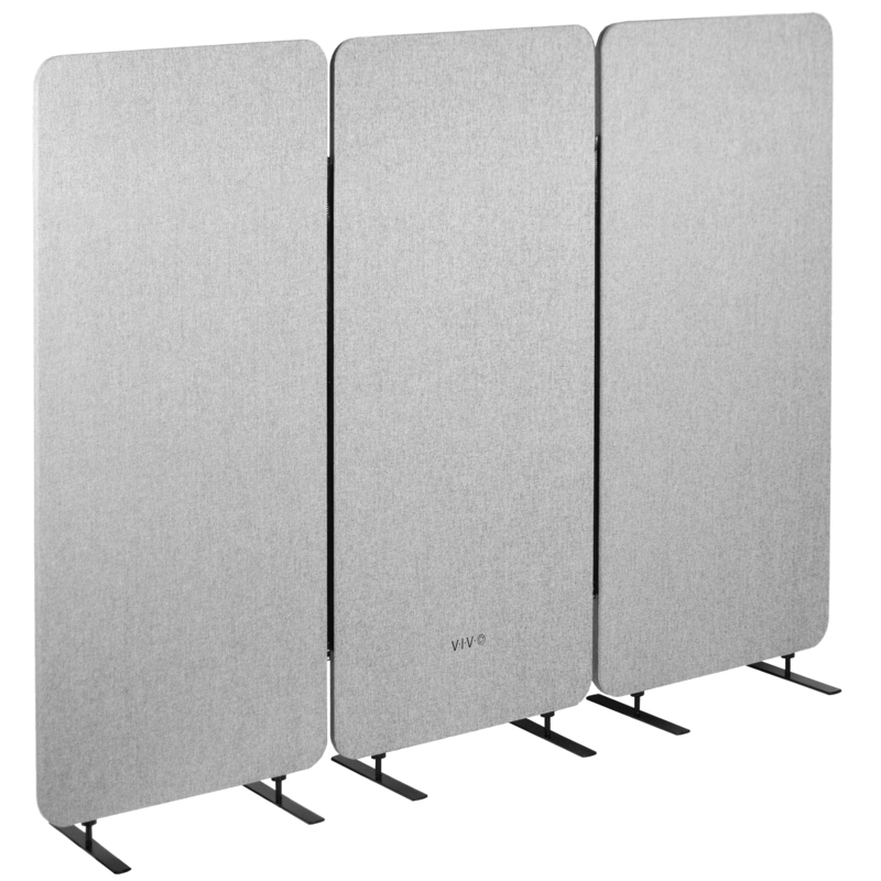 Freestanding Room Divider Gray Fabric Screen with Rounded Corners
