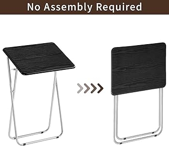 Functional Tv Tray Set of 2 Matte Black Metal Folding Tables