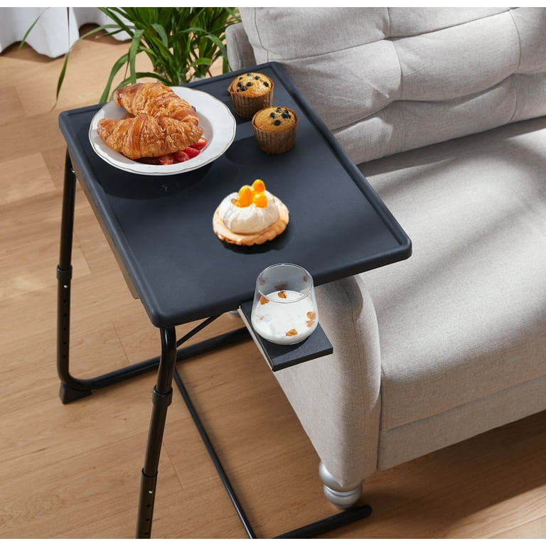 Functional TV Tray Table Tiltable Top Cup Holder Matte Black Finish