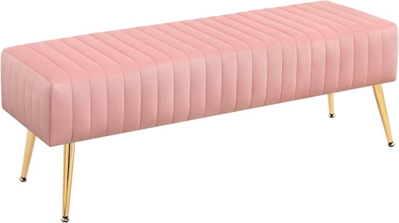 - Furniliving 44 Inch Velvet Bench, Upholstered Tufted Striped  Fabric Bedroom Bench with Golden Metal Legs, Ottoman for Living Room, Solid  Wood Indoor Bench for Foyer (Pink) - Table Benches