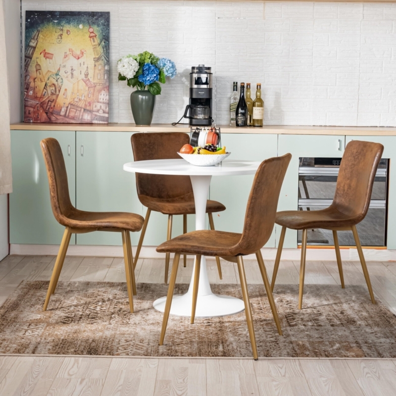 - FurnitureR Scandinavian Dining Chairs with Suede Cushioned  Seats and Golden Steel Legs  Modern Accent Chairs for Kitchen, Dining  Room, or Living Room, Brown (Set of 4) - Chairs