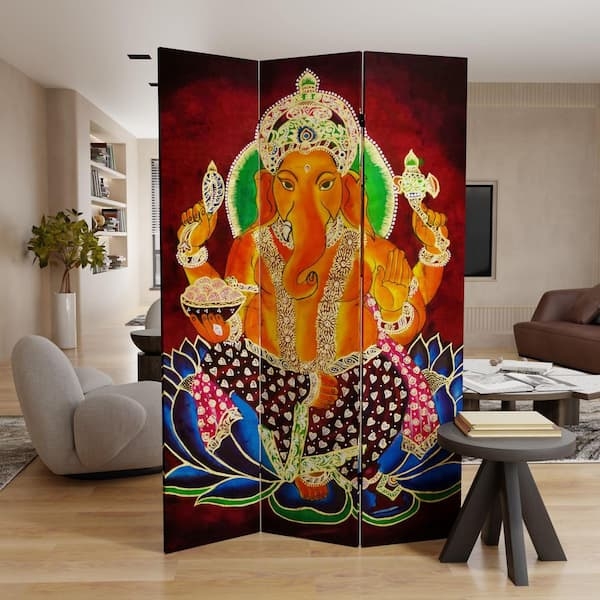 Ganesh Room Divider Vibrant Crimson Red Cultural Illustration Screen