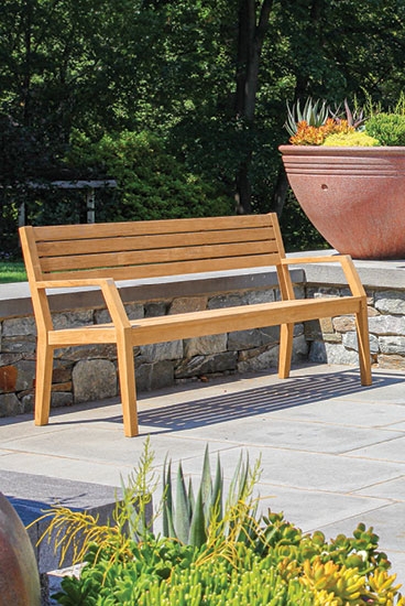 Garden Bench Angular Silhouette Slatted Design Contemporary Bench