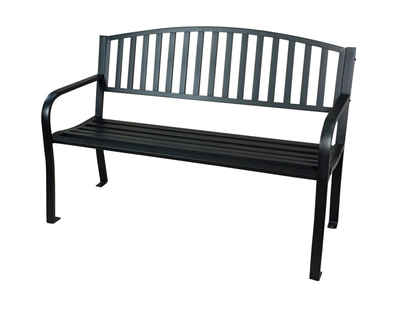 Garden Bench Arched Backrest Metal Vertical Slats Matte Black Seating