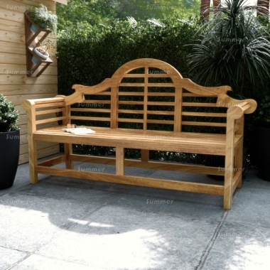 Garden Bench Arched Backrest Scrolled Arms Slatted Wood Lutyens Bench