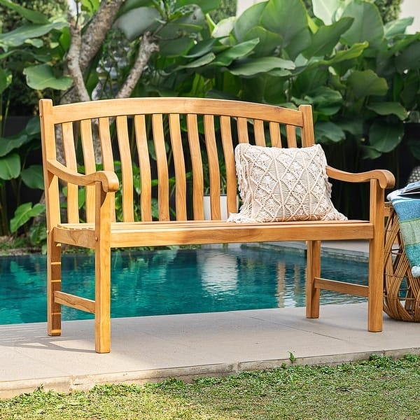 Garden Bench Arched Backrest Teak Wood Construction Natural Finish