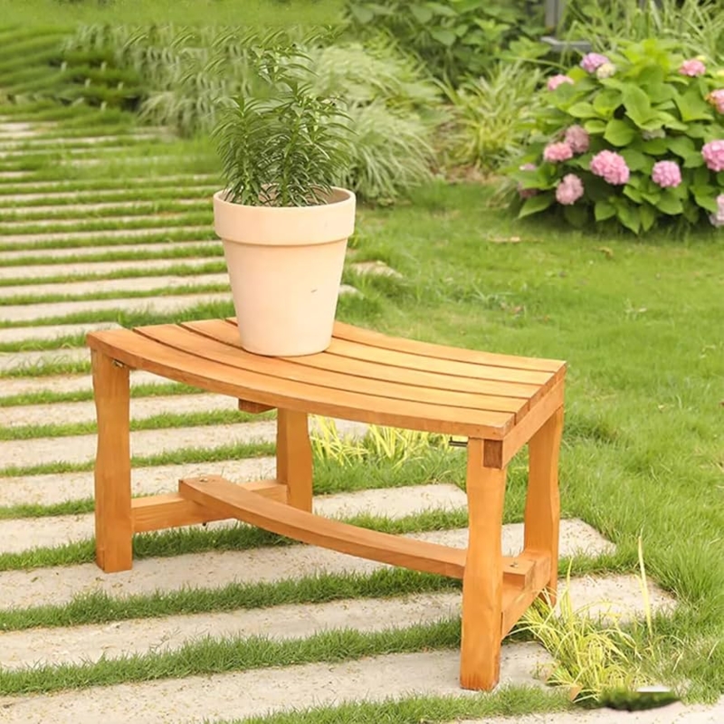 Garden Bench Backless Curved Slatted Seat Rustic Outdoor Lounge Seating