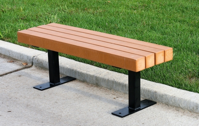 Garden Bench, Backless Navy Blue Slats on Heavy-Duty Black Frame