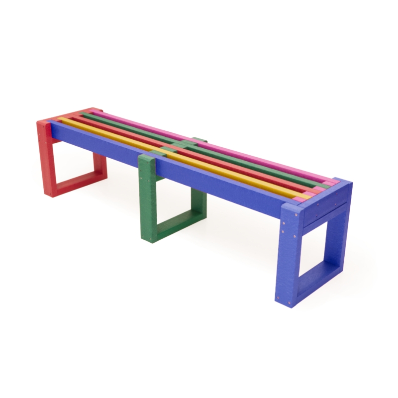 Garden Bench Backless Rainbow Slats Recycled Plastic Playful Seating