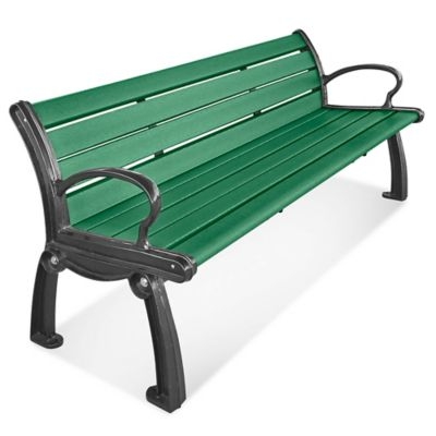 Garden Bench Black Metal Frame Forest Green Slats Six Foot Outdoor Plaza