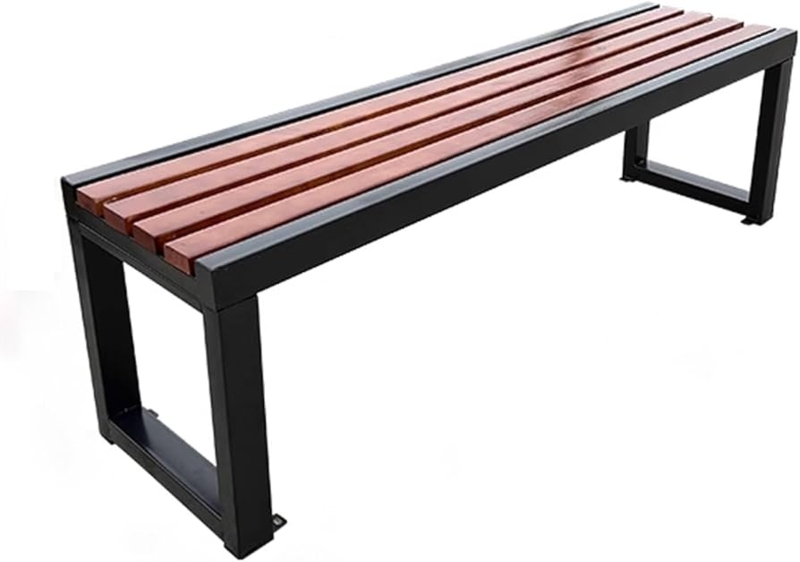 Garden Bench Black Metal Frame Wood Slat Top Sled Base Industrial Bench