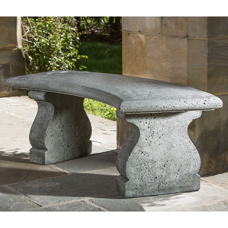 Garden Bench Classical Curved Seat Scrolled Pedestals Stone Patina