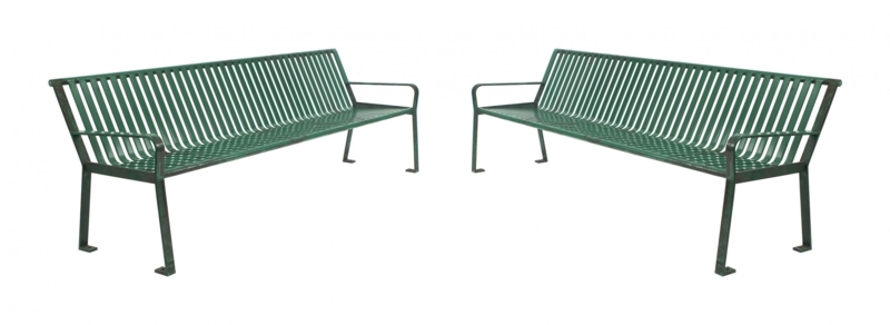 Garden Bench Contemporary Green Metal Slatted Integrated Arms Minimalist