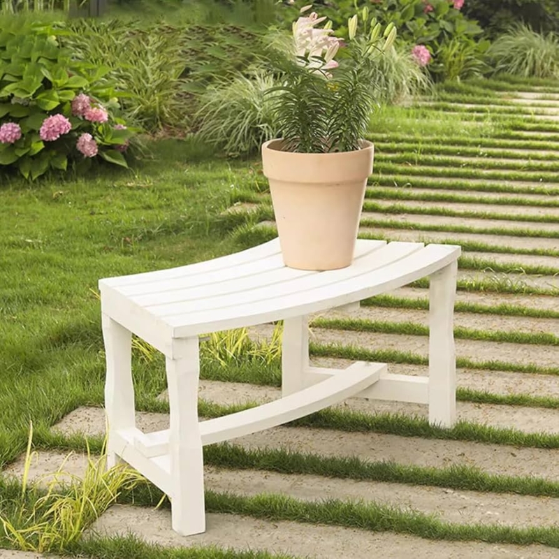 Garden Bench Contoured Slatted Seat White Minimalist Patio Bench