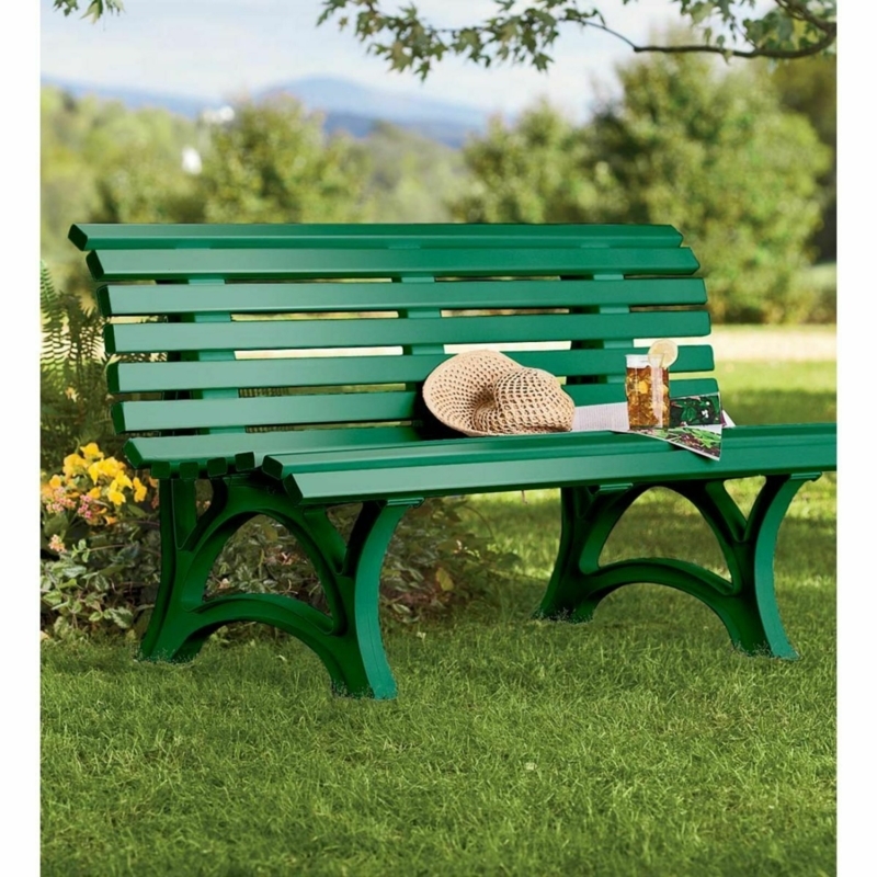 Garden Bench Evergreen Slatted Arched Legs Weather Resistant Plastic