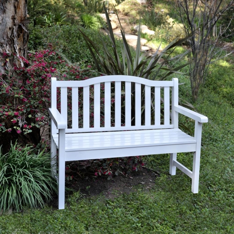 Garden Bench featuring Scrolled Arms and Traditional Slatted Design