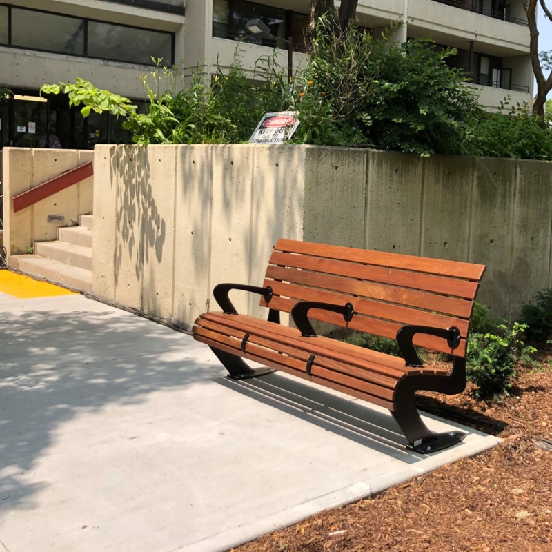 Garden Bench featuring Tall Vertical Slat Back in Warm Honey Wood