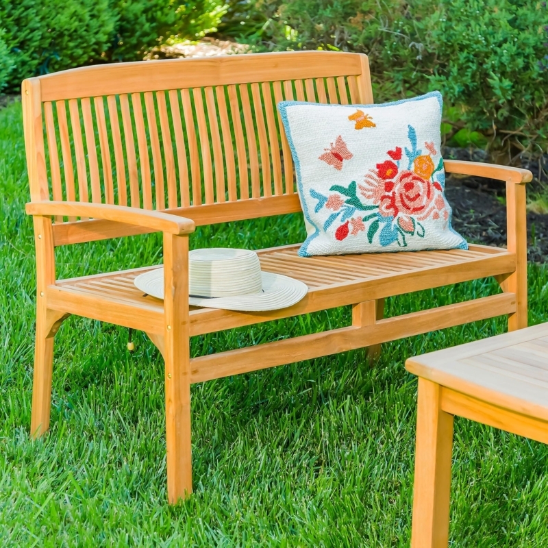 Garden Bench featuring Traditional Curved Armrests in Honey Wood Tone