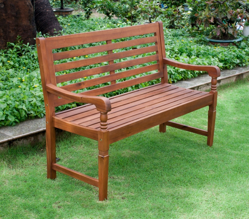 Garden Bench featuring Turned Posts, Classic Wood Slatted Patio Seating