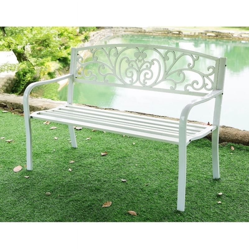 Garden Bench featuring Vintage Style Scroll Backrest in Metal